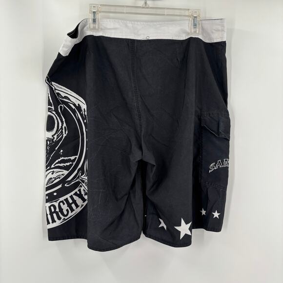 Sons of Anarchy Mens Sz36 Black White Drawstring Board Swim Trunks - Picture 6 of 6